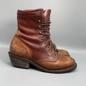 Double-H Lacer Women's 8 Brown Leather Western Boots Block Heel Lace-Up Ankle